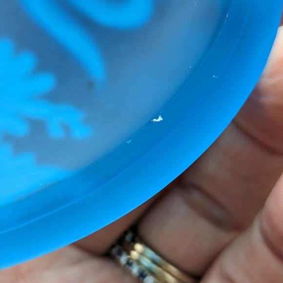 Vintage Westmoreland Blue Glass Hand Painted Daisy Small Trinket Dish As Is - Picture 8 of 14